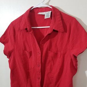 Red button up blouse